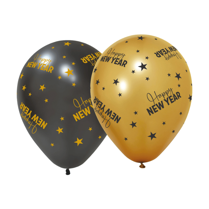 Nytårs balloner 6x guld og sort - 30 cm