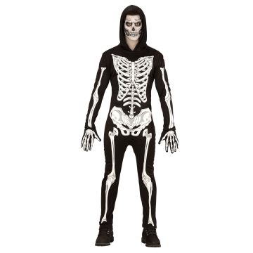 Skeletkostume med hætte og handsker