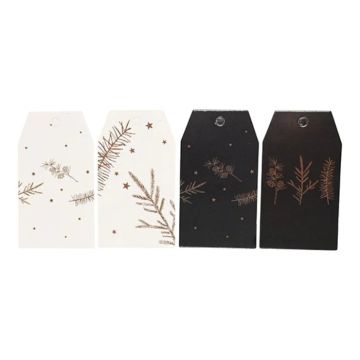 Gavemærker i hvid og sort med guld motiver evergreen 6x Det Gamle Apotek