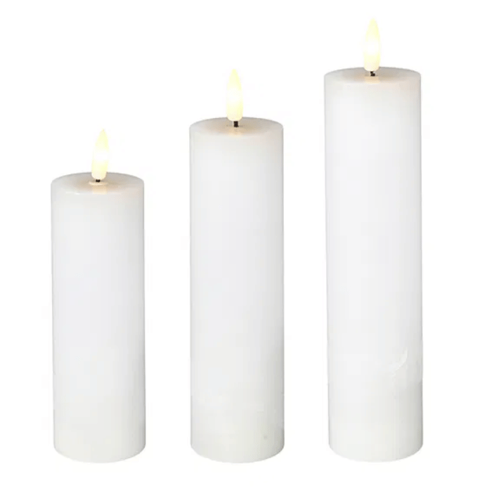 LED vokslys sæt 3x hvid - 15/17,5/20 cm