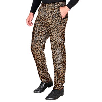 Leopard-paljetbukser til herre i guld