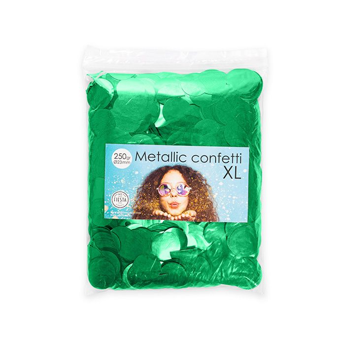Rundt metallisk grøn konfetti - 250 gram