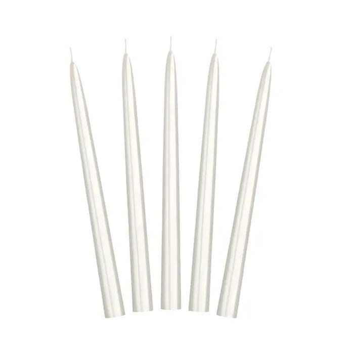 Metallic perlehvid stagelys 10x - 24 cm