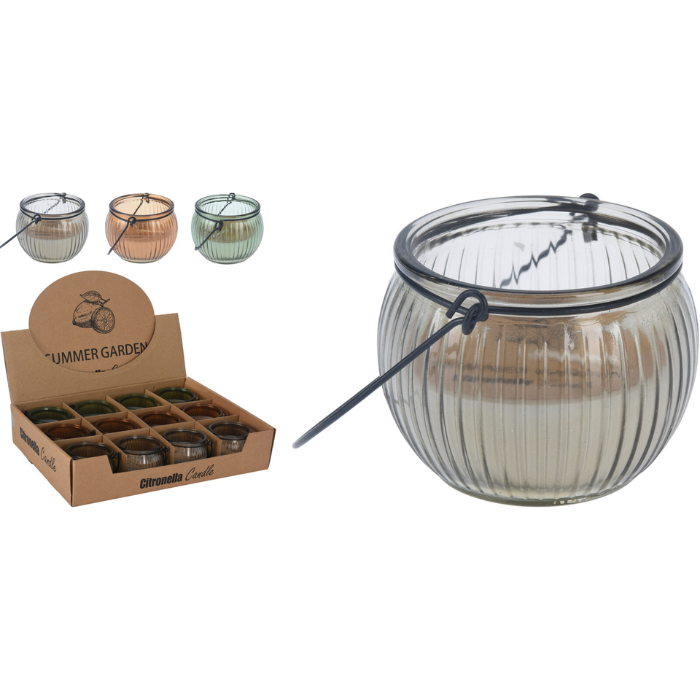 Citronella lys i assorteret farvet glas 76x76x61 mm