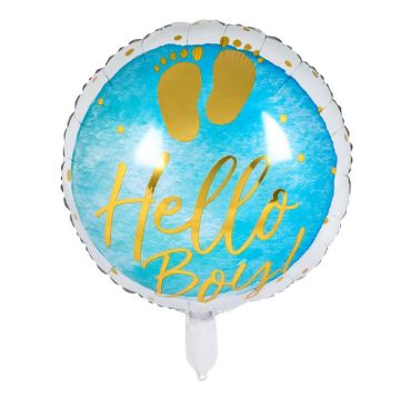 Blå og hvid folieballon med skrift til dreng - Ø 45 cm