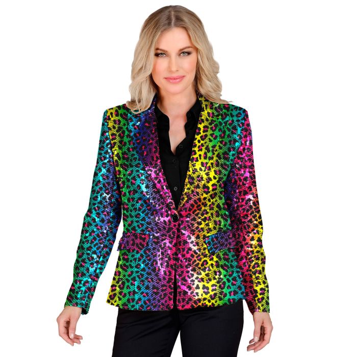 Pailletjakke med leopardprint i regnbue