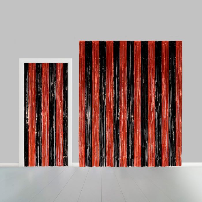 Sort og orange stribet glimmerforhæng - 100 x 240 cm