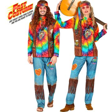 Farverigt hippiekostume til voksne