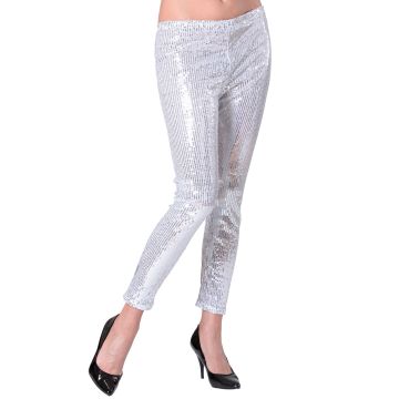 Sølvfarvede pailletleggings til disko og nytår