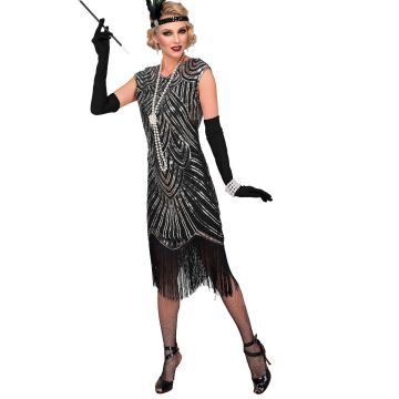 Flapper Gatsby-kjole til damer, sølv