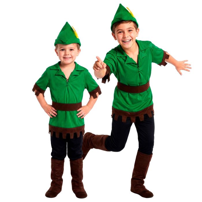 Robin Hood kostume med støvleovertræk til drenge