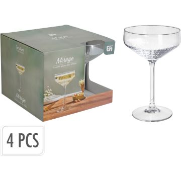 Riflede cocktailglas i skålfacon, 4 stk., 29 cl