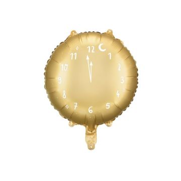Guld farvet rundt ur folieballon - 45 cm