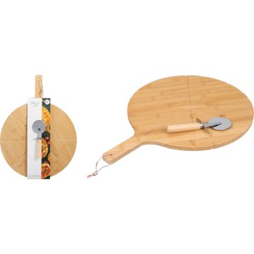 Pizzabræt i bambus med pizzahjul ca. 50 cm