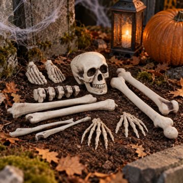 Halloween kranie og knogler skelet 12 dele - 25 cm