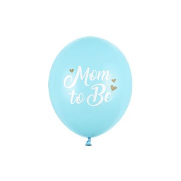 Lyseblå babyshower balloner med hvid skrift 6x - Ø 30 cm
