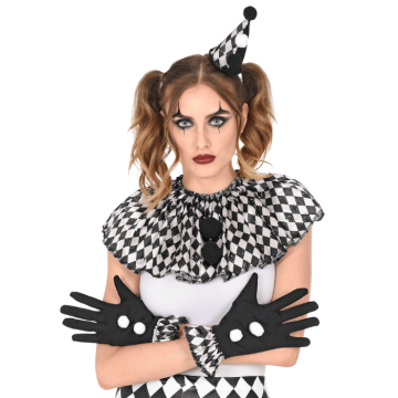 Sort/hvid harlekin kostume - 3 dele