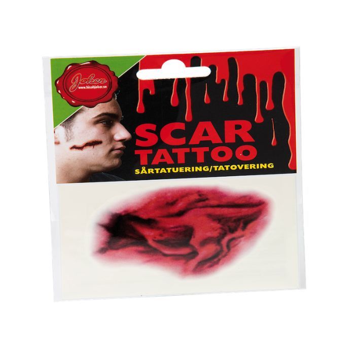 Blodigt sår kunstig halloween tatovering  9 cm 