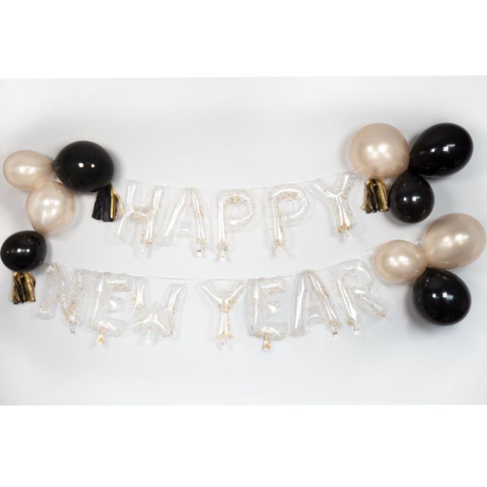 Happy New Year guirlande guld og sort - 5m