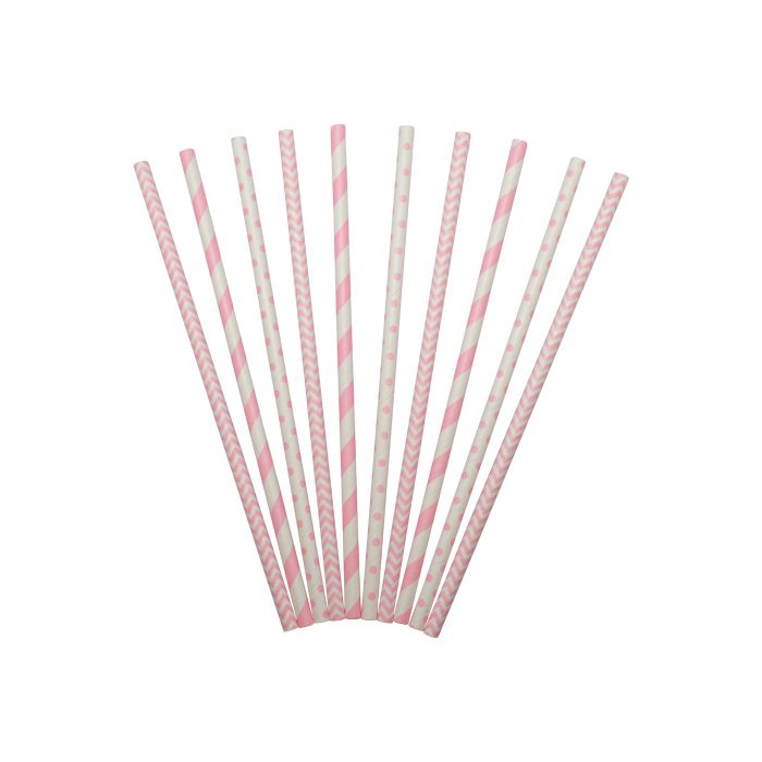 Papir sugerør pink mix 24x