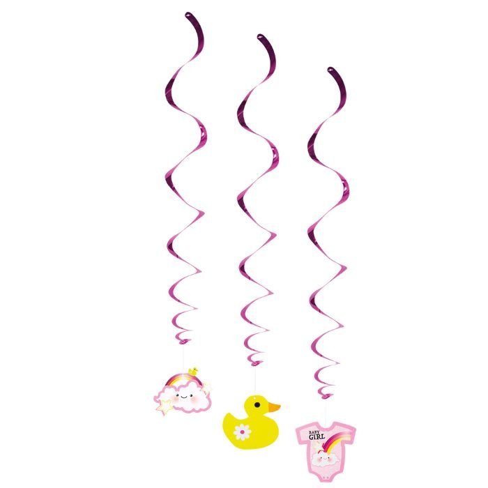 Lyserøde swirls med baby motiver 3x - 60 cm