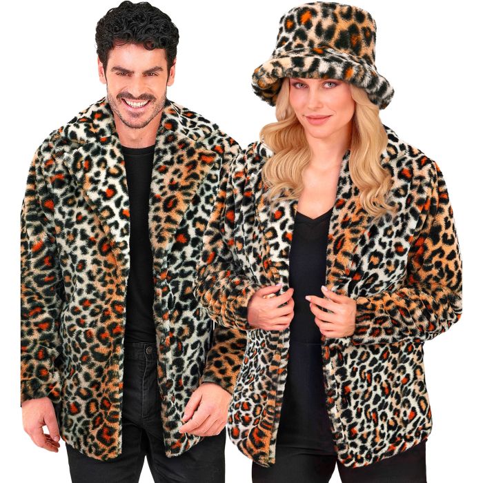 Leopardmønstret pelsjakke i unisex-snit