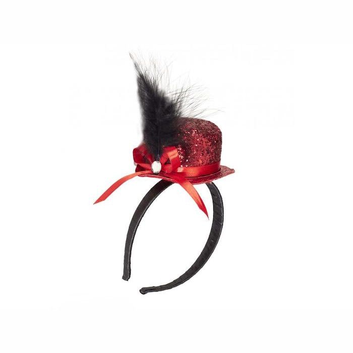 Mini Glitter Rund Top Hat - Rød