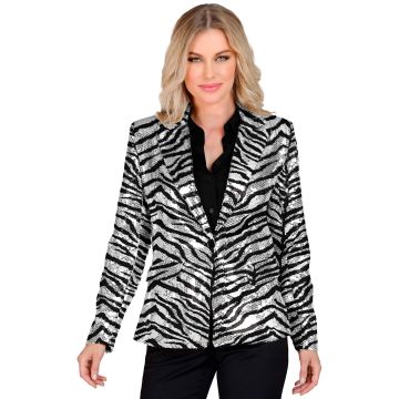 Pailletjakke med zebraprint i sølv