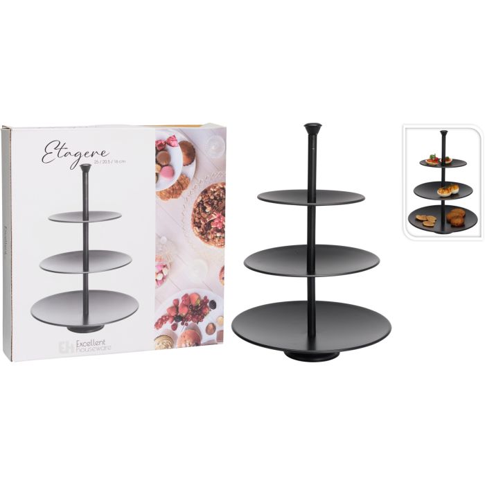 Etageopsats i mat sort rustfrit stål, 3 etager