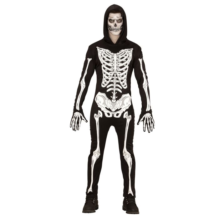 Skeletkostume med hætte og handsker