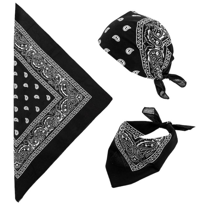 Bandana sort m. hvidt mønster - 55x55 cm