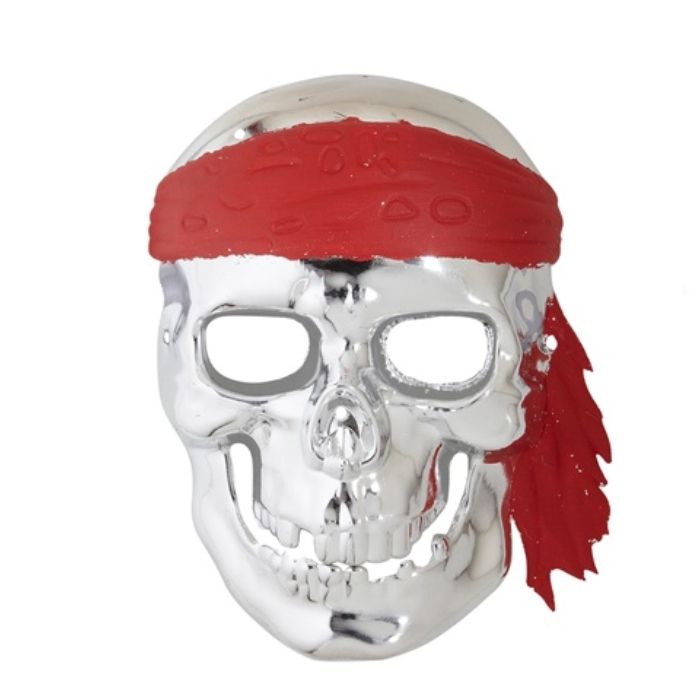 Sølv pirat skelet maske med rød bandana - onesize