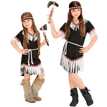 Indianerpige kostume i sort - 3 dele