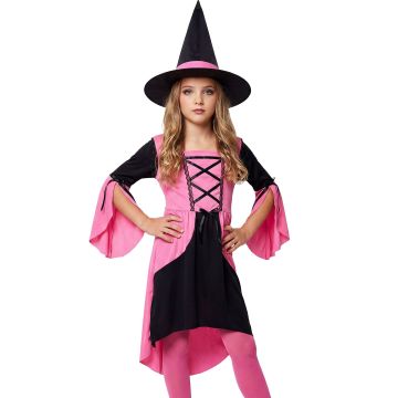 Pink heksekostume med sort snøring