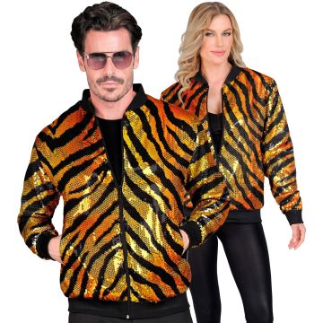 Pailletbomberjakke med tigerprint i orange
