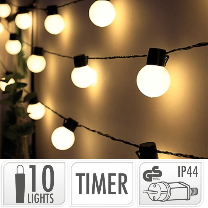 Lyskæde varm hvid 10x pærer - 9,5 m
