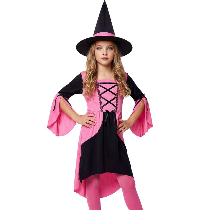 Pink heksekostume med sort snøring