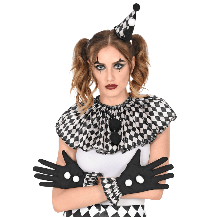 Sort/hvid harlekin kostume - 3 dele