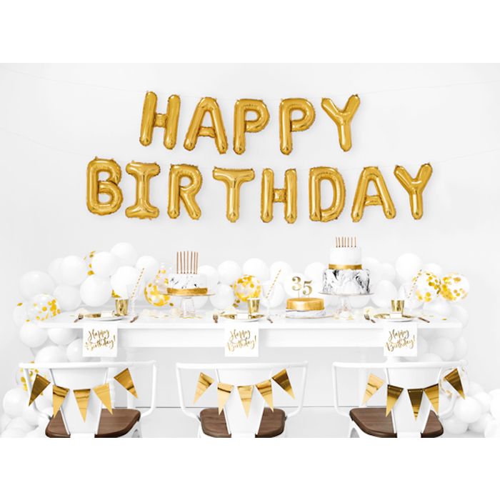Happy Birthday Folieballon Guld - 340 x 35 cm