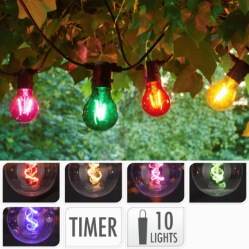 Lyskæde multifarvet 10x pærer - 9,5 m