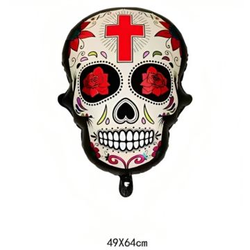 Oppustelig Day of the Dead kranie med rødt kors motiv