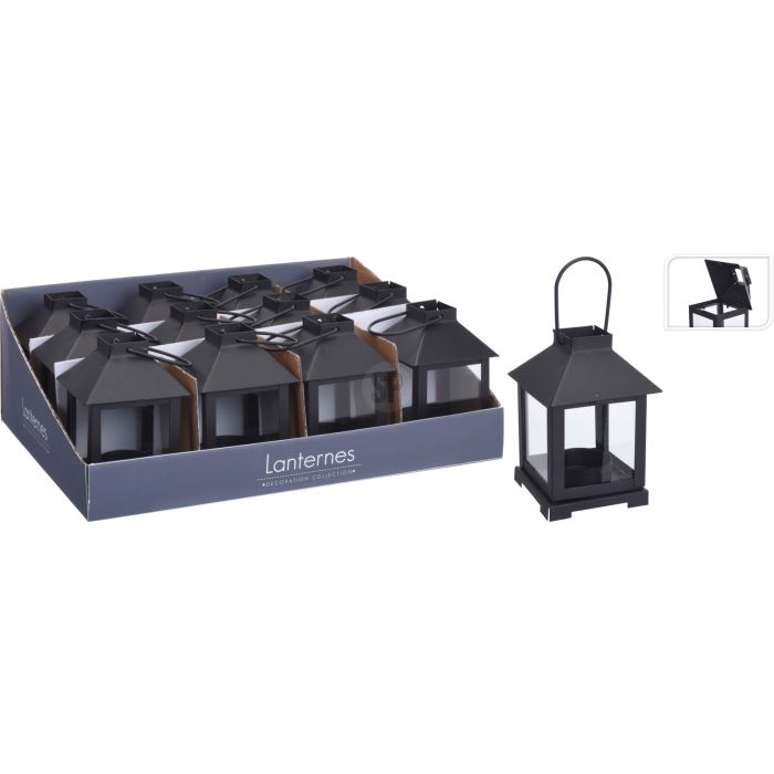Lanterne til fyrfadslys i mat sort metal 11,5 cm