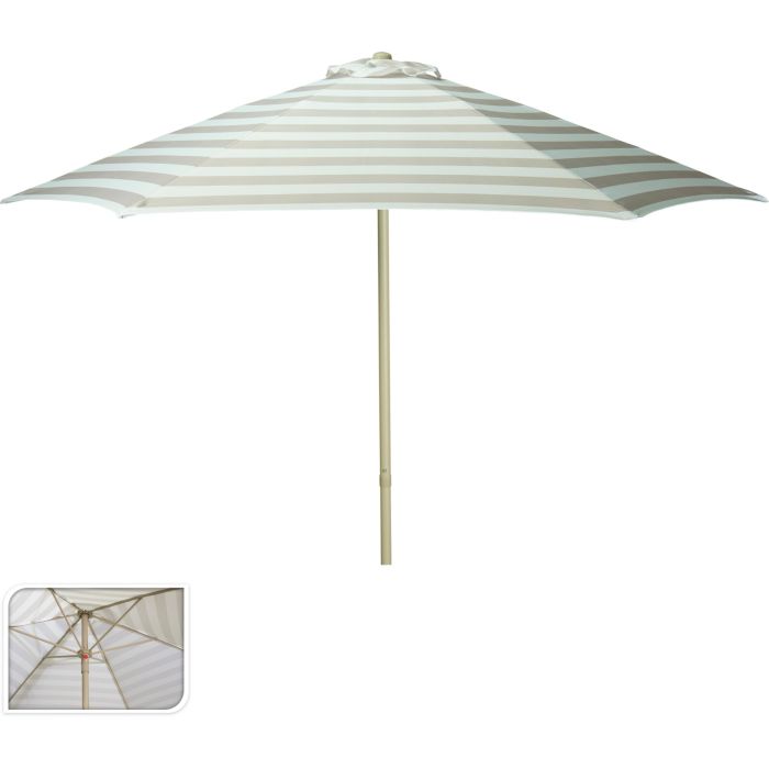 Stor parasol, beige og råhvid stribet, Ø 230 cm