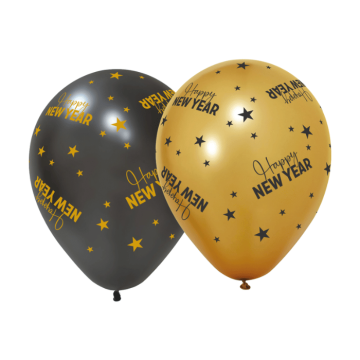 Nytårs balloner 6x guld og sort - 30 cm