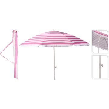 Strandparasol med vippefunktion, lyserød og hvid, Ø 200/180 cm
