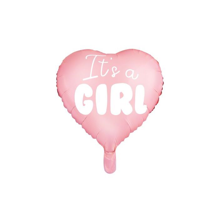 Lyserød babyshower hjerte folieballon med hvid skrift - 45 cm