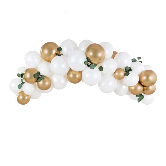 Ballon Guirlande i Hvid & Guld - 2 Meter