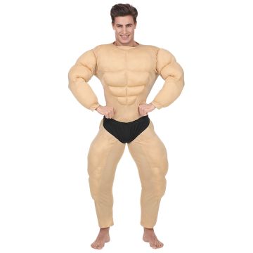 Sjovt bodybuilder kostume i beige