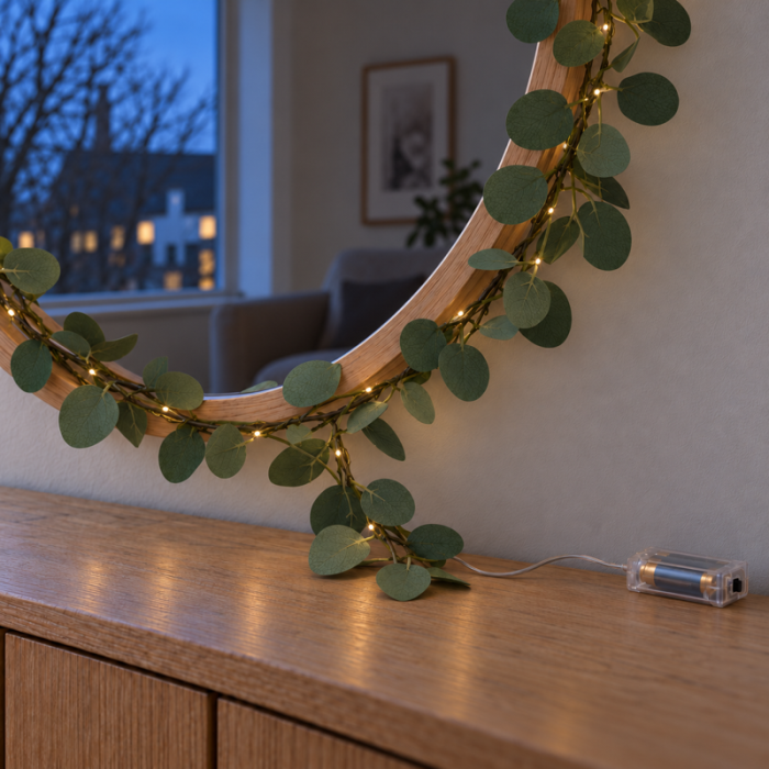Eukalyptusguirlande med 30 LED-lys ca. 290 cm