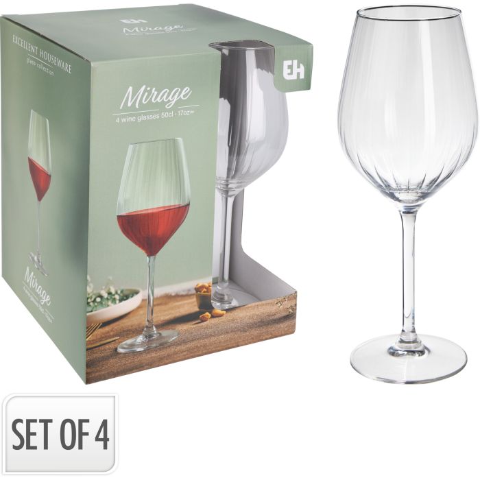 Riflede vinglas i klart glas, 4 stk., 51 cl